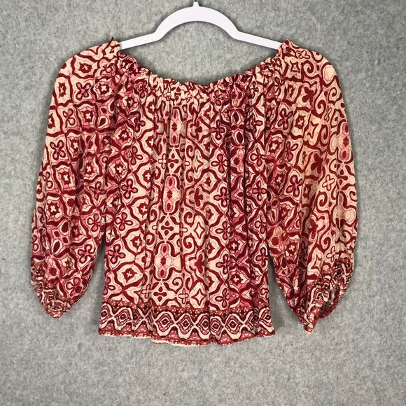 Nicole Miller Top Womens XS Red Blouse Puff Boho Rodeo Cottage Flowy Resort Twee - Picture 7 of 9